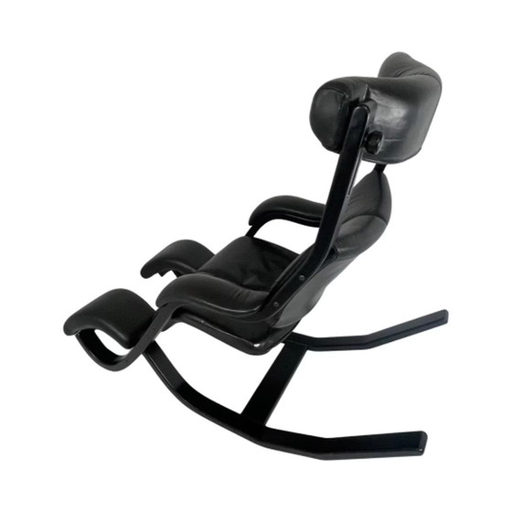 Image 1 of Peter Opsvik - Stokke - Gravity Balance (design form 1991) Ergonomically shaped Rocking chair - Black Leather and Black frame