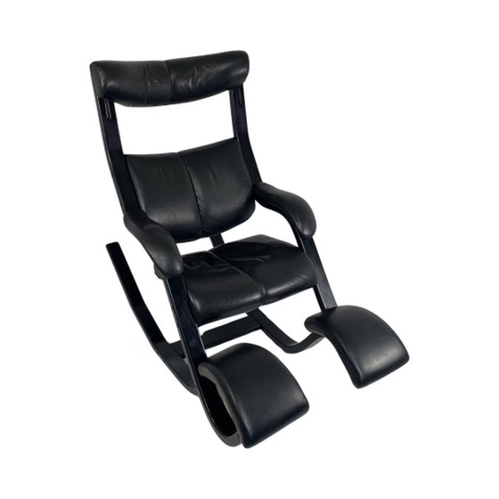 Image 1 of Peter Opsvik - Stokke - Gravity Balance (design form 1991) Ergonomically shaped Rocking chair - Black Leather and Black frame