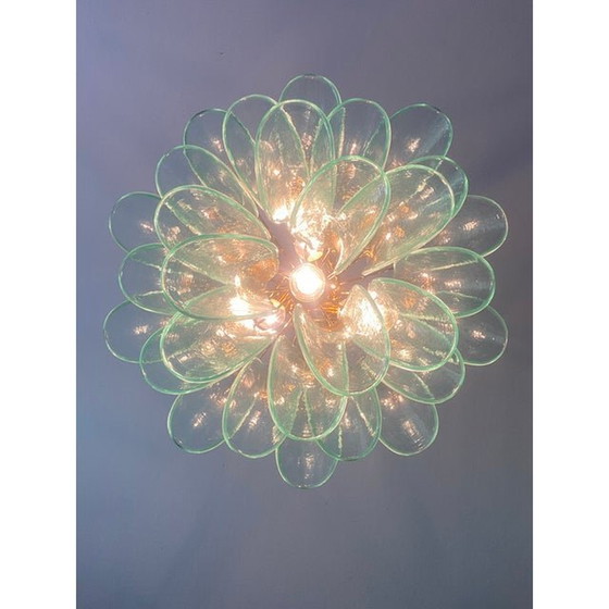 Image 1 of Contemporary Green-Wather Murano Glass "Sella" Chandelier With Gold 24K Metal Frame In Mazzega Style