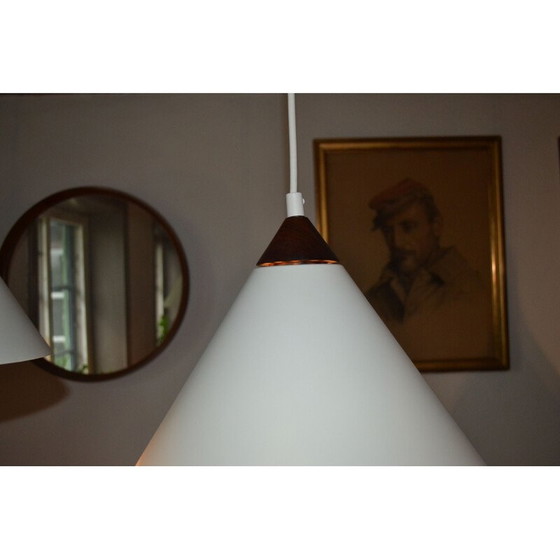 Image 1 of Coppia di lampade a sospensione vintage in alluminio laccato bianco di Uno e Östen Kristiansson per Luxus, 1965