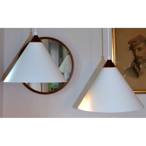 Image 1 of Coppia di lampade a sospensione vintage in alluminio laccato bianco di Uno e Östen Kristiansson per Luxus, 1965