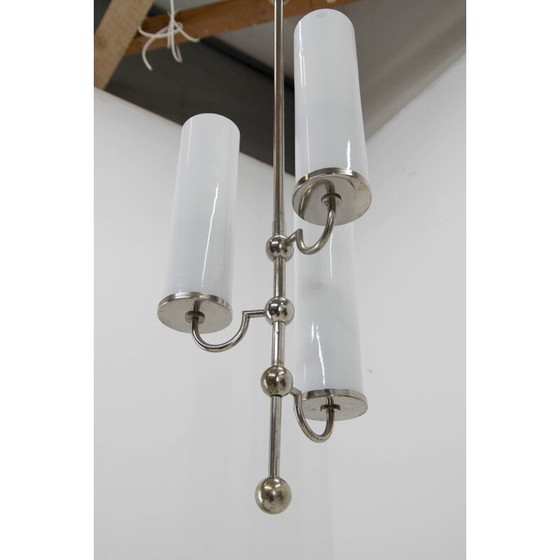 Image 1 of Lampadario tubolare vintage a 3 fiamme, 1930