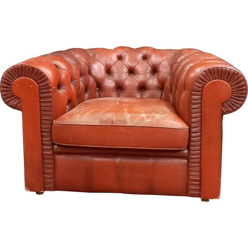 Pair of vintage chesterfield leather armchairs