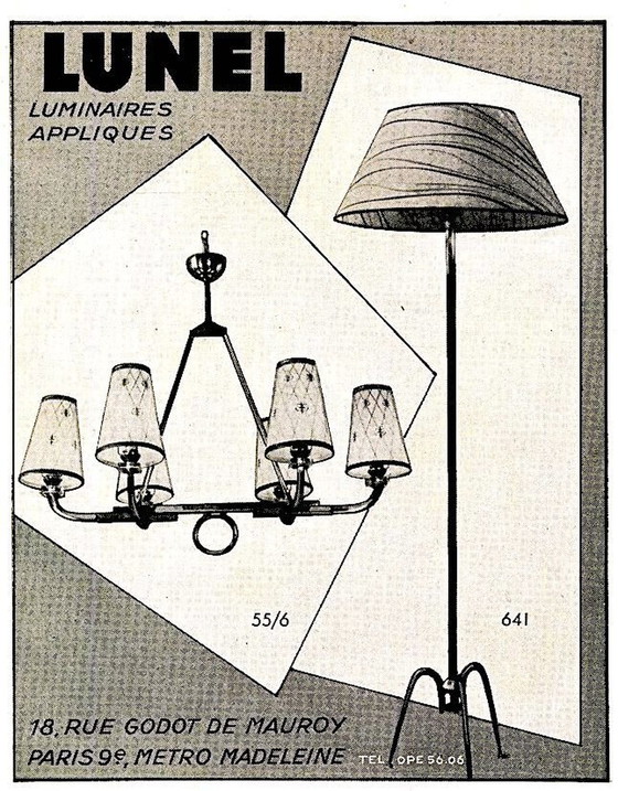 Image 1 of Maison Lunel Certified, Bronze Chandelier Six White Opalines, France Mid-Century