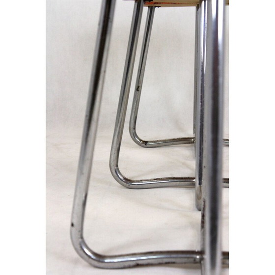 Image 1 of Set of 3 vintage Bauhaus chrome tubular steel stools by Robert Slezak, Czechoslovakia 1930s