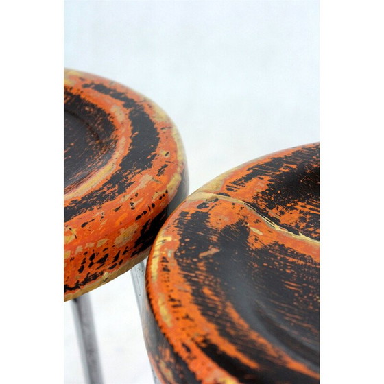Image 1 of Set of 3 vintage Bauhaus chrome tubular steel stools by Robert Slezak, Czechoslovakia 1930s