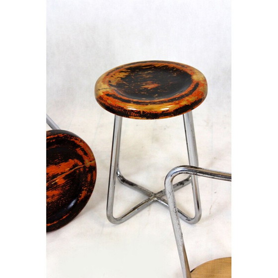 Image 1 of Set of 3 vintage Bauhaus chrome tubular steel stools by Robert Slezak, Czechoslovakia 1930s