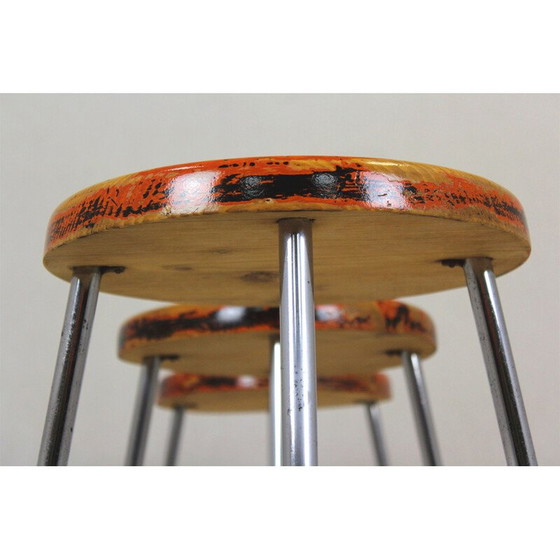 Image 1 of Set of 3 vintage Bauhaus chrome tubular steel stools by Robert Slezak, Czechoslovakia 1930s