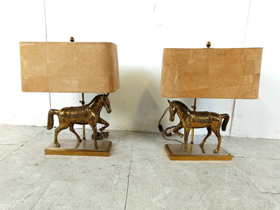 Image 1 of 2x Horse Table Lamps 1970s Belgium