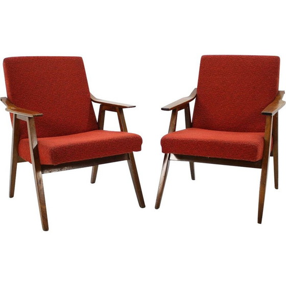 Image 1 of Pair of vintage armchairs in red fabric