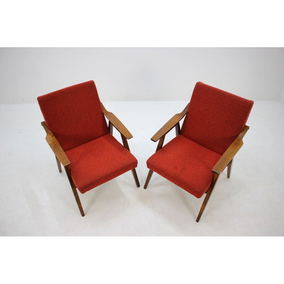 Image 1 of Pair of vintage armchairs in red fabric