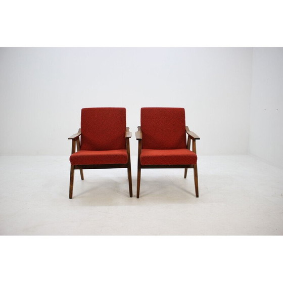 Image 1 of Pair of vintage armchairs in red fabric