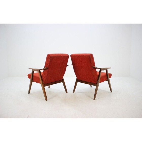Image 1 of Pair of vintage armchairs in red fabric