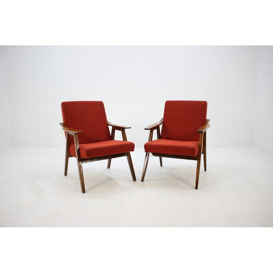 Image 1 of Pair of vintage armchairs in red fabric