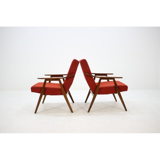 Image 1 of Pair of vintage armchairs in red fabric