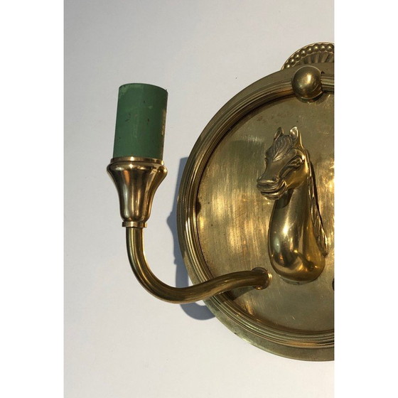 Image 1 of Coppia di lampade da parete vintage in bronzo con teste di cavallo, Francia anni '40