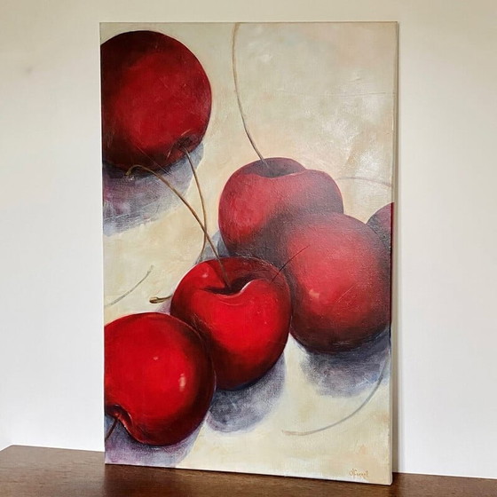 Image 1 of Vintage painting "Still life with cherries" by Fiona O'Farrell