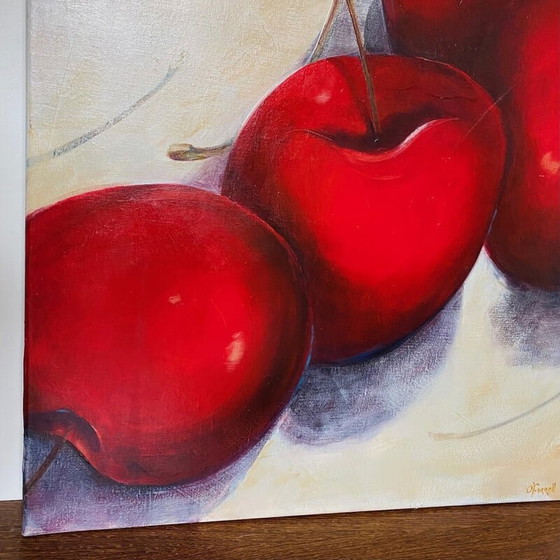 Image 1 of Vintage painting "Still life with cherries" by Fiona O'Farrell