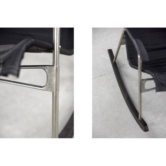 Image 1 of Vintage postmodern black leather rocking chair by Takeshi Nii, 1950s