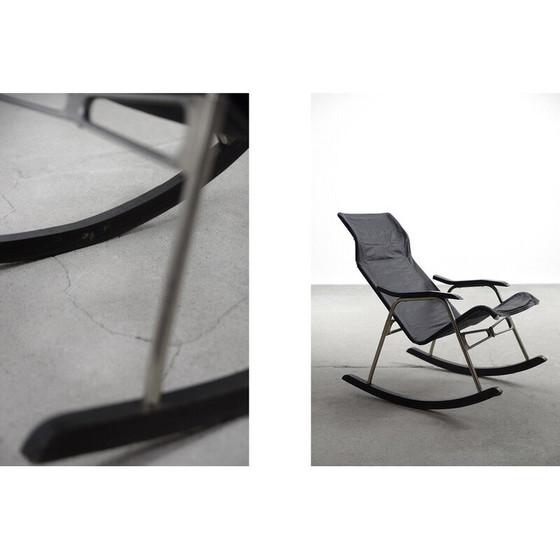 Image 1 of Vintage postmodern black leather rocking chair by Takeshi Nii, 1950s