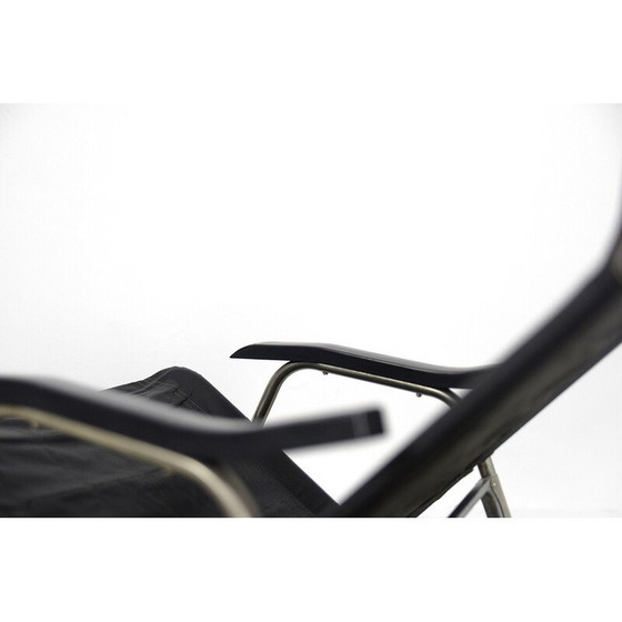 Image 1 of Vintage postmodern black leather rocking chair by Takeshi Nii, 1950s