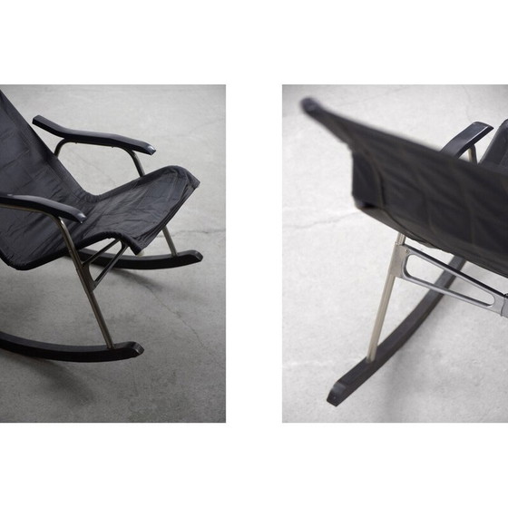 Image 1 of Vintage postmodern black leather rocking chair by Takeshi Nii, 1950s