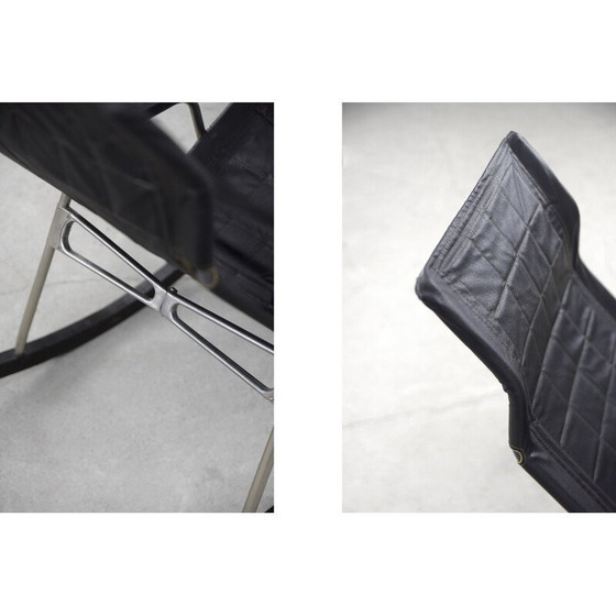 Image 1 of Vintage postmodern black leather rocking chair by Takeshi Nii, 1950s