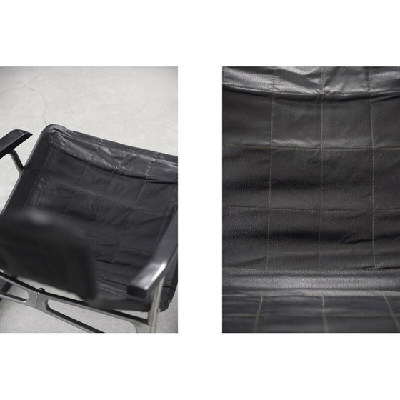 Image 1 of Vintage postmodern black leather rocking chair by Takeshi Nii, 1950s