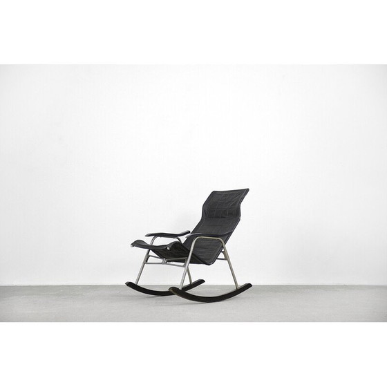 Image 1 of Vintage postmodern black leather rocking chair by Takeshi Nii, 1950s