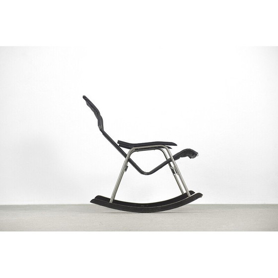 Image 1 of Vintage postmodern black leather rocking chair by Takeshi Nii, 1950s