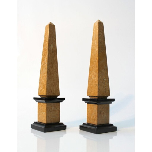 Pair of vintage obelisks in Giallo Reale marble
