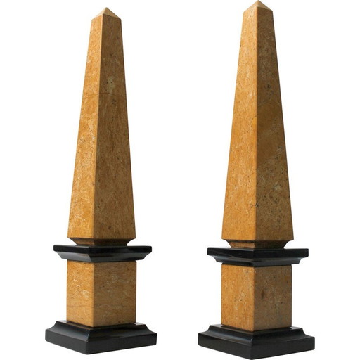 Pair of vintage obelisks in Giallo Reale marble