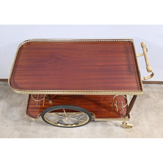 Image 1 of Vintage rolling service table in mahogany and brass, 1970