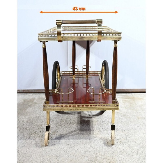 Image 1 of Vintage rolling service table in mahogany and brass, 1970