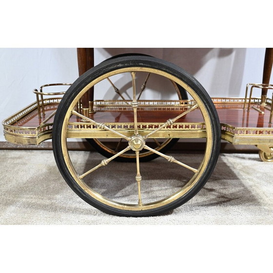 Image 1 of Vintage rolling service table in mahogany and brass, 1970