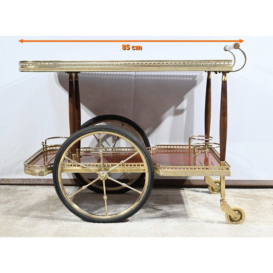 Image 1 of Vintage rolling service table in mahogany and brass, 1970