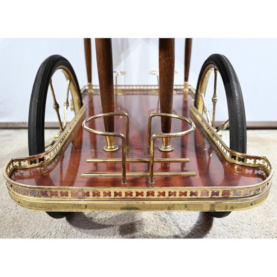 Image 1 of Vintage rolling service table in mahogany and brass, 1970
