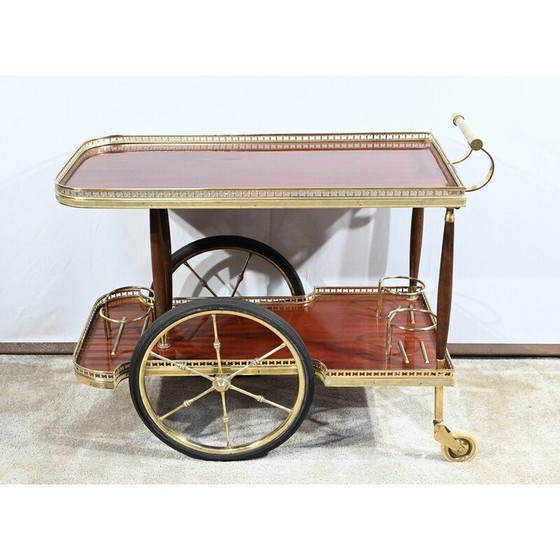 Image 1 of Vintage rolling service table in mahogany and brass, 1970