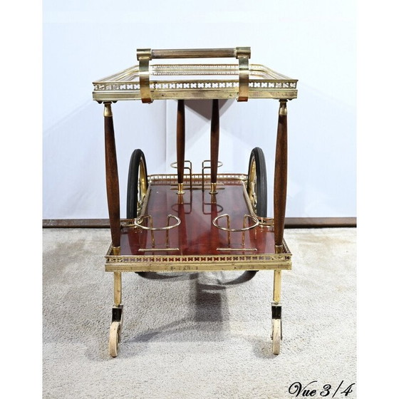 Image 1 of Vintage rolling service table in mahogany and brass, 1970