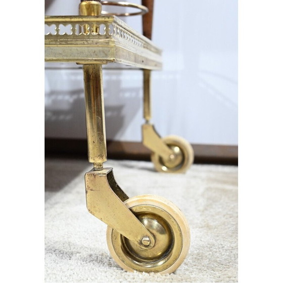 Image 1 of Vintage rolling service table in mahogany and brass, 1970