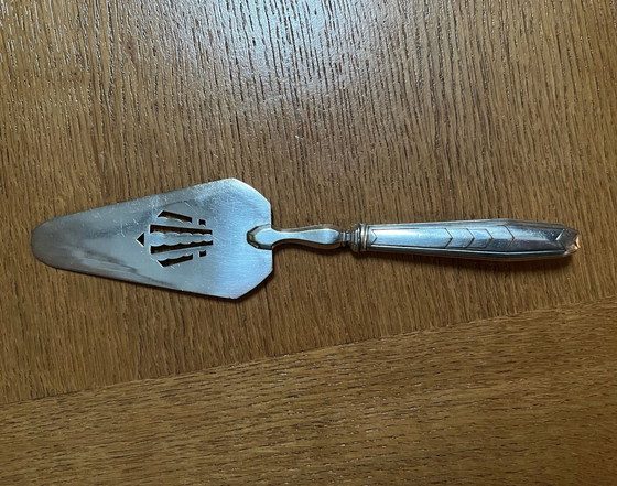 Image 1 of Pelle à dessert métal argenté 2 poinçons art déco vintage