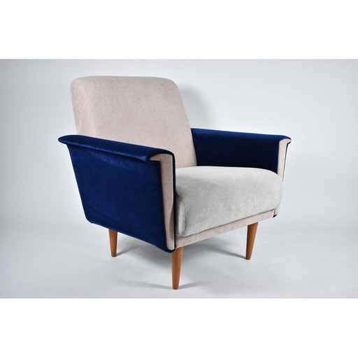 Vintage armchair swan triple color velvet, 1960