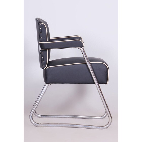 Image 1 of Poltrona vintage Bauhaus in acciaio cromato e pelle di Gilbert Rohde, Germania 1930