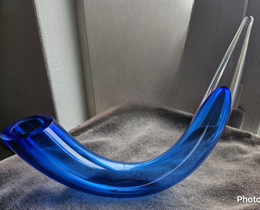 Studio Ahus Sweden blue glass horn