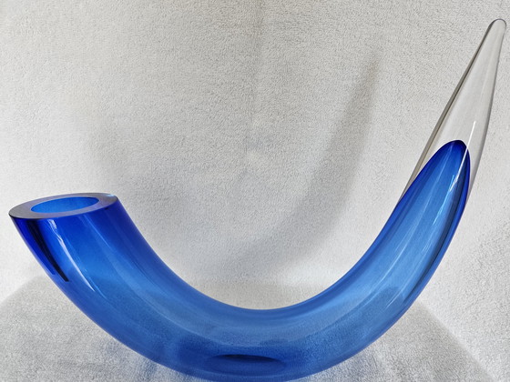 Image 1 of Studio Ahus Sweden blue glass horn