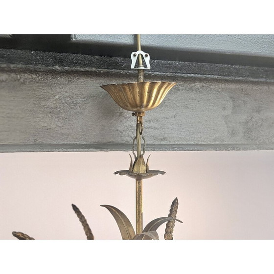 Image 1 of Vintage "ears of wheat" chandelier in gilded metal, 1970