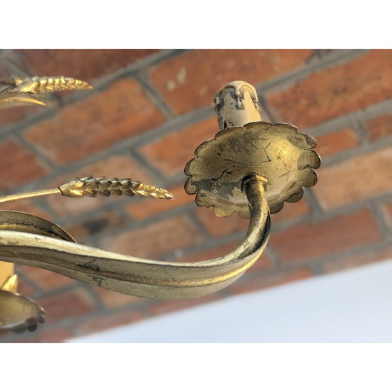 Image 1 of Vintage "ears of wheat" chandelier in gilded metal, 1970