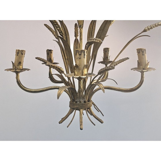 Image 1 of Vintage "ears of wheat" chandelier in gilded metal, 1970