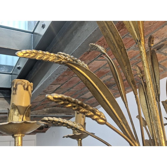 Image 1 of Vintage "ears of wheat" chandelier in gilded metal, 1970