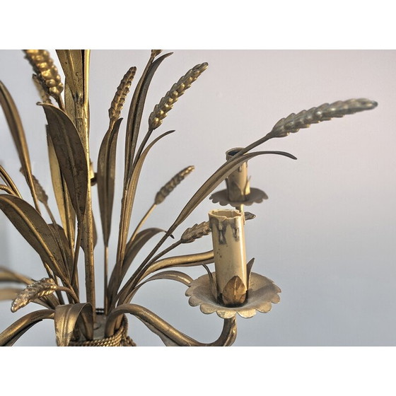 Image 1 of Vintage "ears of wheat" chandelier in gilded metal, 1970
